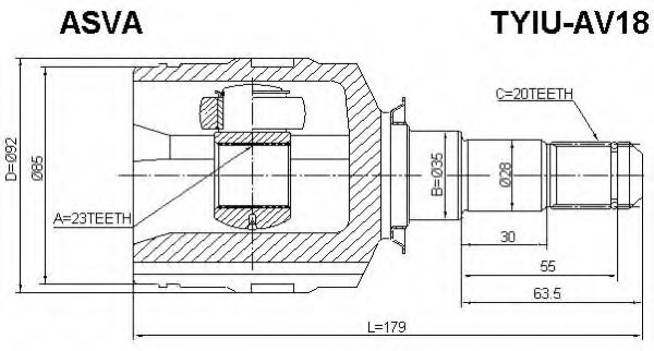 Шарнирный комплект, приводной вал ASVA TYIU-AV18