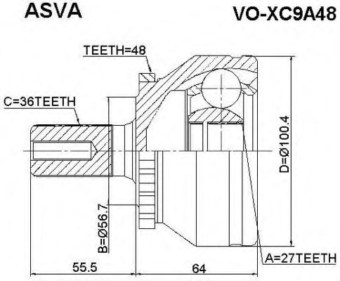 Шарнирный комплект, приводной вал ASVA VO-XC9A48