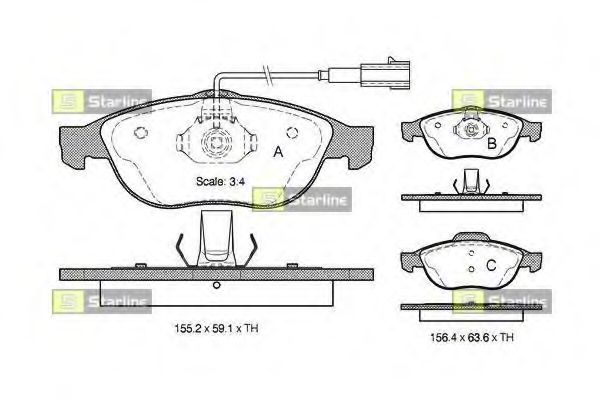 Комплект тормозных колодок, дисковый тормоз STARLINE BD S303