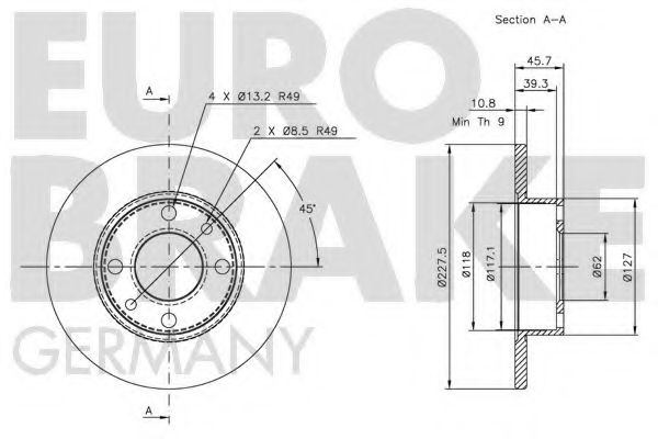 Тормозной диск EURODEAL AUTOPARTS 425