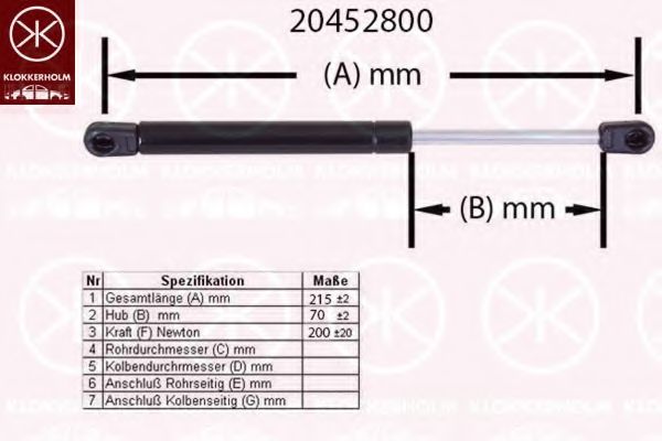 Газовая пружина, капот KLOKKERHOLM 20452800