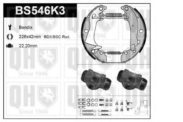 Комплект тормозов, барабанный тормозной механизм QUINTON HAZELL BS546K3