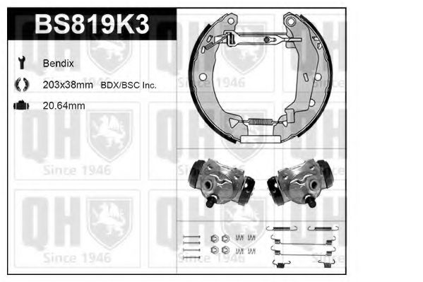 Комплект тормозов, барабанный тормозной механизм QUINTON HAZELL BS819K3