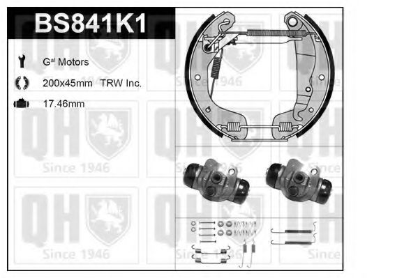 Комплект тормозов, барабанный тормозной механизм QUINTON HAZELL BS841K1