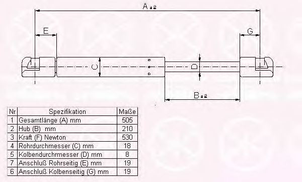 Газовая пружина, крышка багажник KLOKKERHOLM 25327120