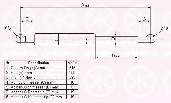 Газовая пружина, крышка багажник KLOKKERHOLM 00607120