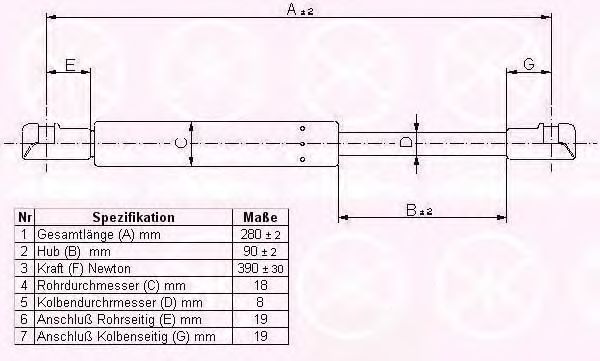 Газовая пружина, крышка багажник KLOKKERHOLM 01087100