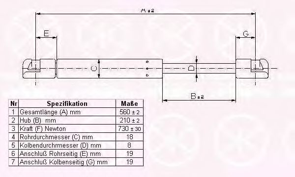 Газовая пружина, крышка багажник KLOKKERHOLM 60517102