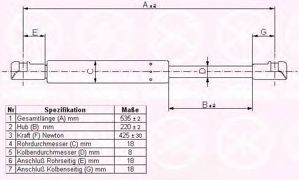 Газовая пружина, крышка багажник KLOKKERHOLM 60557120