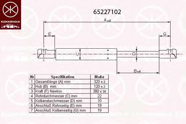 Газовая пружина, крышка багажник KLOKKERHOLM 65227102