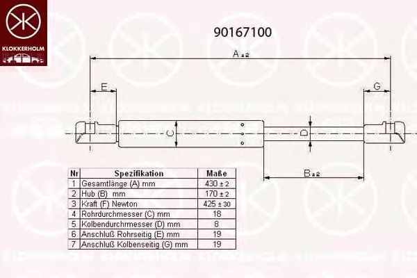 Газовая пружина, крышка багажник KLOKKERHOLM 90167100