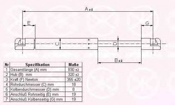 Газовая пружина, крышка багажник KLOKKERHOLM 50307100