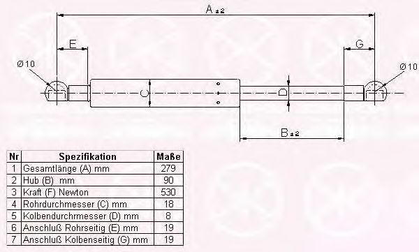 Газовая пружина, крышка багажник KLOKKERHOLM 66167100