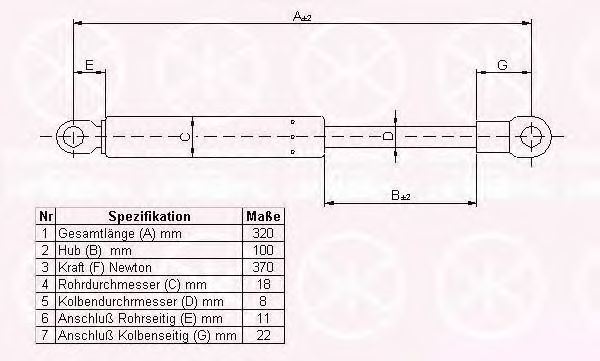 Газовая пружина, крышка багажник KLOKKERHOLM 57007100