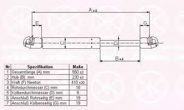 Газовая пружина, крышка багажник KLOKKERHOLM 50497105