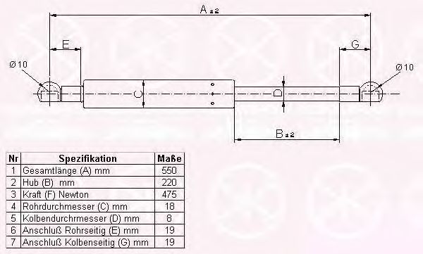 Газовая пружина, крышка багажник KLOKKERHOLM 90077105