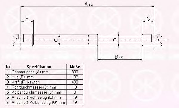 Газовая пружина, крышка багажник KLOKKERHOLM 90087100