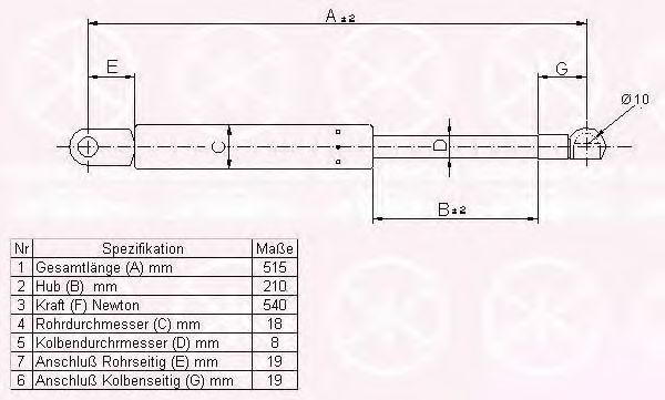 Газовая пружина, крышка багажник KLOKKERHOLM 95577100