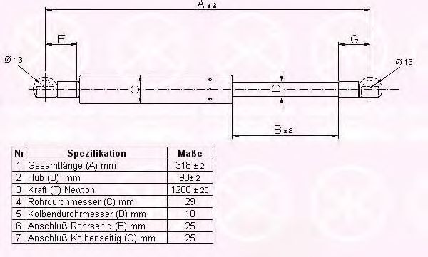 Газовая пружина, крышка багажник KLOKKERHOLM 90377120