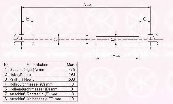 Газовая пружина, крышка багажник KLOKKERHOLM 50767100