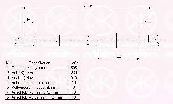Газовая пружина, крышка багажник KLOKKERHOLM 60387100