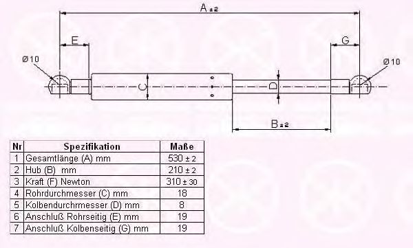Газовая пружина, крышка багажник KLOKKERHOLM 90457100