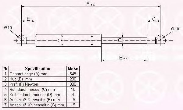 Газовая пружина, крышка багажник KLOKKERHOLM 90457120