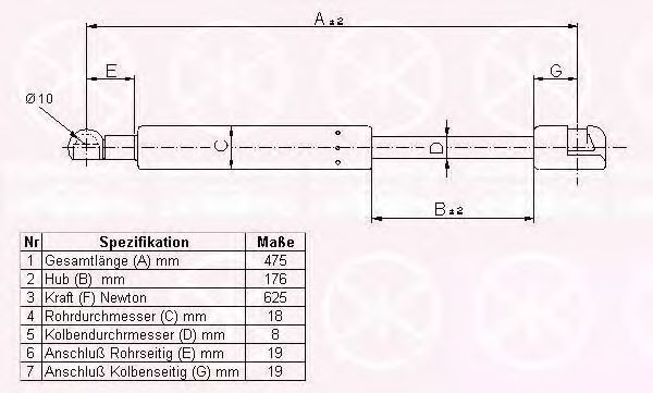 Газовая пружина, крышка багажник KLOKKERHOLM 60497120