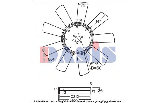 Крыльчатка вентилятора, охлаждение двигателя AKS DASIS 138098N