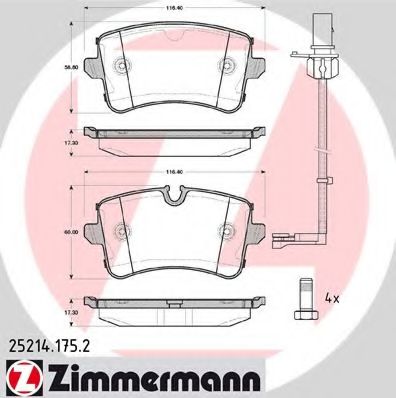 Комплект тормозных колодок, дисковый тормоз ZIMMERMANN 25214.175.2