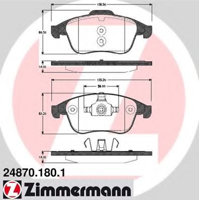 Комплект тормозных колодок, дисковый тормоз ZIMMERMANN 24870.180.1