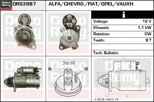 Стартер DELCO REMY DRS3987