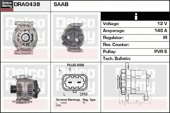 Генератор DELCO REMY DRA0438