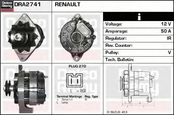 Генератор DELCO REMY DRA2741