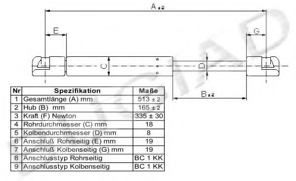 Газовая пружина, крышка багажник BUGIAD BGS11181