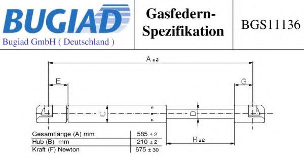 Газовая пружина, крышка багажник BUGIAD BGS11136