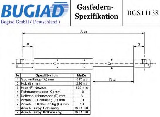 Газовая пружина, заднее стекло BUGIAD BGS11138