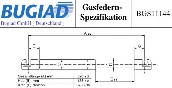 Газовая пружина, крышка багажник BUGIAD BGS11144