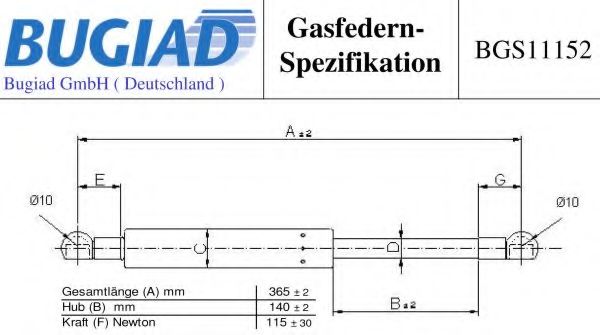 Газовая пружина, заднее стекло BUGIAD BGS11152