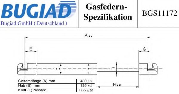 Газовая пружина, крышка багажник BUGIAD BGS11172
