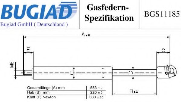 Газовая пружина, капот BUGIAD BGS11185
