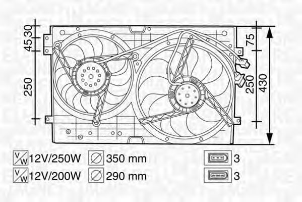 Вентилятор, охлаждение двигателя MAGNETI MARELLI 069422258010