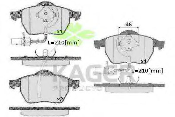 Комплект тормозных колодок, дисковый тормоз KAGER 35-0214