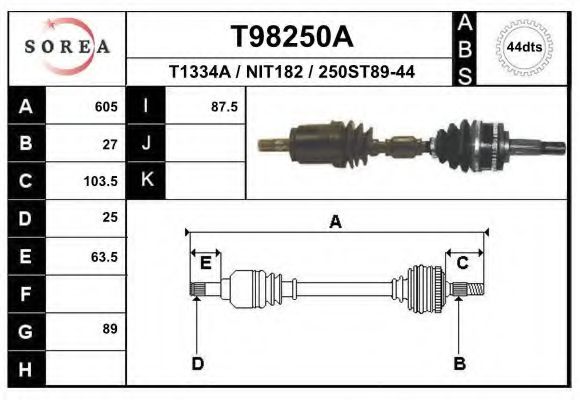 Приводной вал EAI T98250A