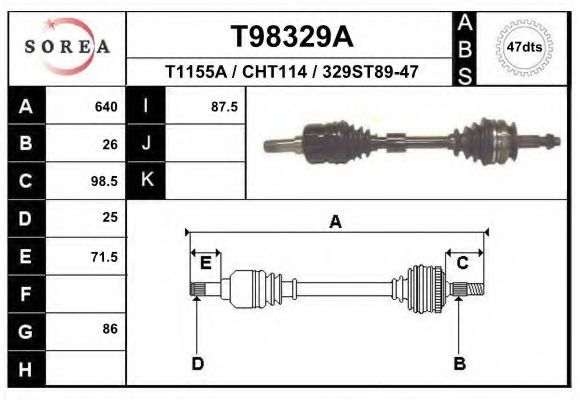 Приводной вал EAI T98329A