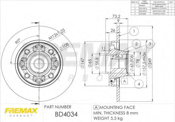 Тормозной диск FREMAX BD-4034