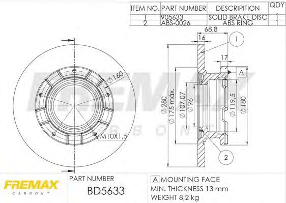 Тормозной диск FREMAX BD-5633