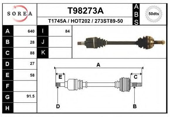 Приводной вал EAI T98273A