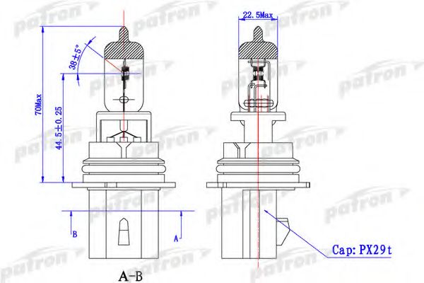 Лампа накаливания, фара дальнего света; Лампа накаливания, основная фара; Лампа накаливания, противотуманная фара; Лампа накаливания, основная фара; Лампа накаливания, фара дальнего света; Лампа накаливания, противотуманная фара PATRON PLHB5-65/55