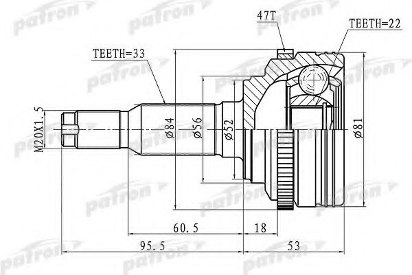 Шарнирный комплект, приводной вал PATRON PCV1656